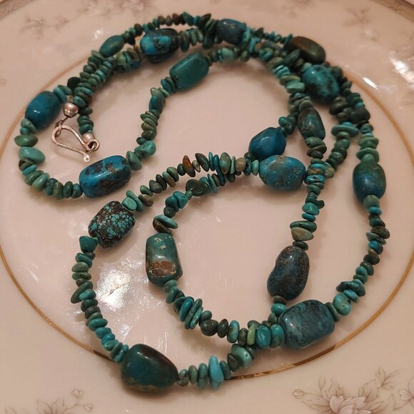 Jay King DTR Sterling Natural Green Blue Turquoise Nugget Strand Necklace - Picture 1 of 10